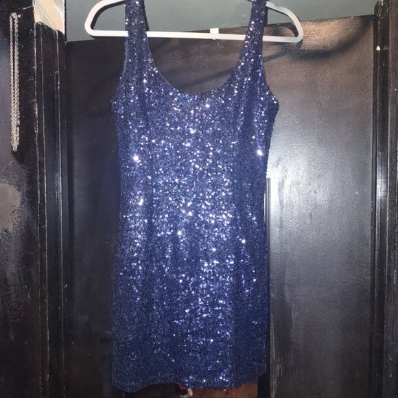 Navy Blue sequined mini dress - Picture 2 of 5